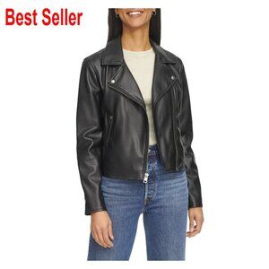 Faux Leather Moto Jacket, Asymmetrical Zipper, Standard & Plus Sizes